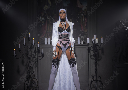 Catholic nun in an unusual beautiful lingerie