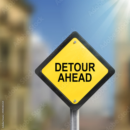 Fotografie, Obraz 3d illustration of yellow roadsign of detour ahead