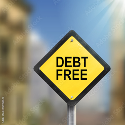 3d illustration of yellow roadsign of debt free