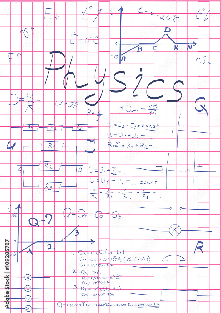 physics formulas drawing in school notebook vector illustration physics formulas drawing in school notebook vector illustration