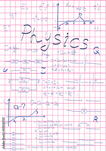 physics formulas drawing in school notebook vector illustration