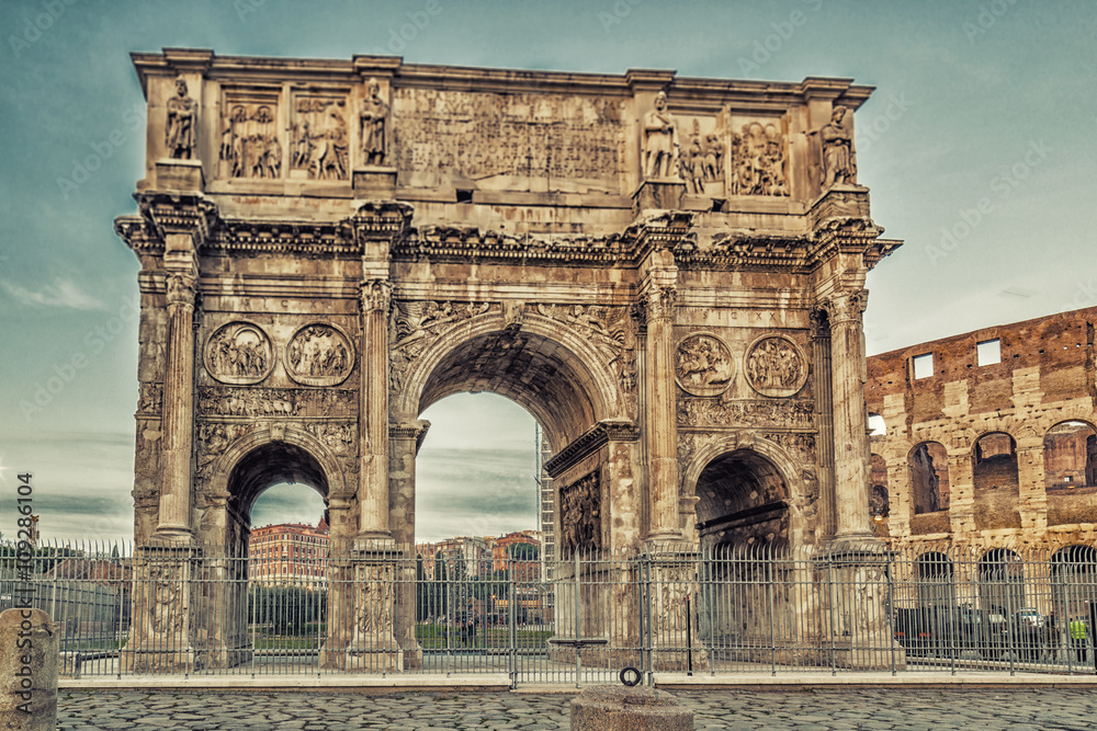 Roman triumphal arch and amphitheater