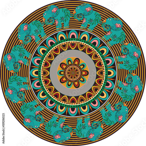 The circular pattern with elephants and patterns