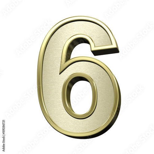 One digit from brushed gold with shiny frame alphabet set, isolated on white. 3D illustration.