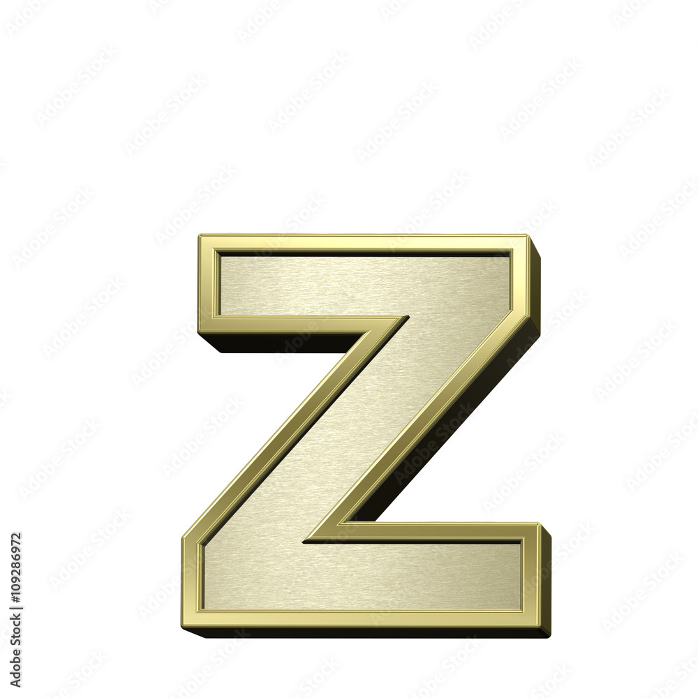 One lower case letter from brushed gold with shiny frame alphabet set, isolated on white. 3D illustration. One lower case letter from brushed gold with shiny frame alphabet set, isolated on white. 3D illustration.