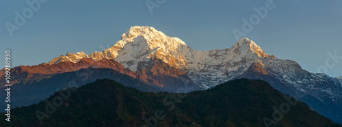 Annapurnas at sunrise panoramic view, Nepal