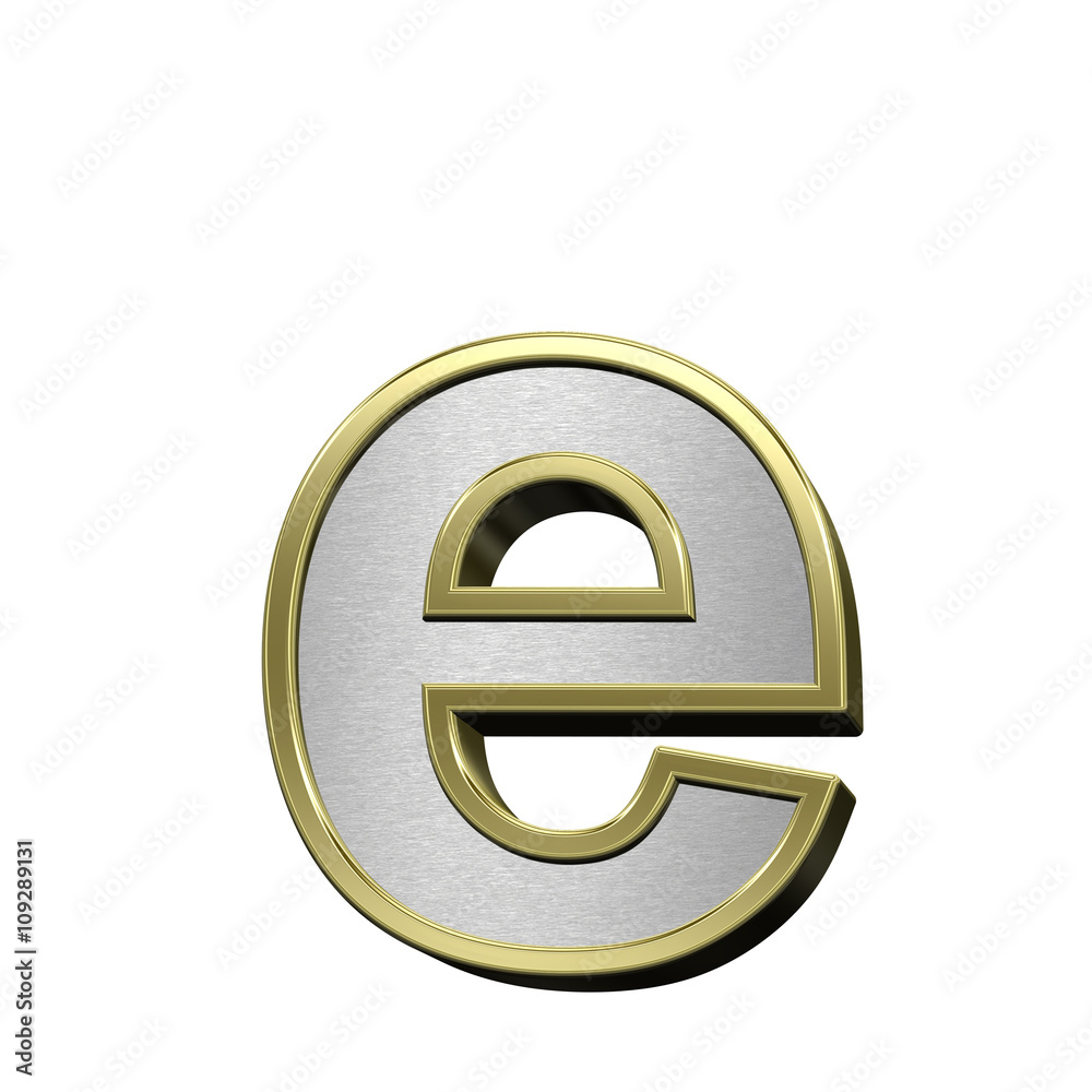 One lower case letter from brushed silver with shiny gold frame alphabet set, isolated on white. 3D illustration. One lower case letter from brushed silver with shiny gold frame alphabet set, isolated on white. 3D illustration.