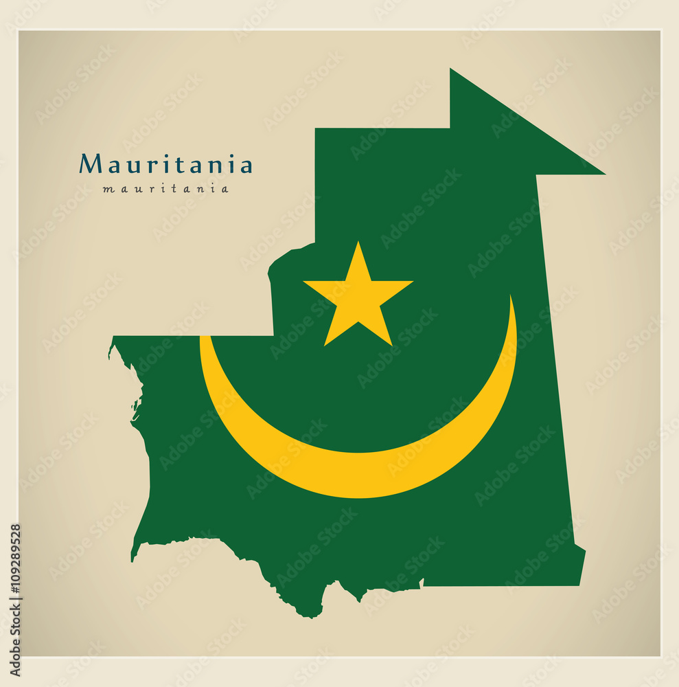Modern Map - Mauritania flag colored MR Modern Map - Mauritania flag colored MR