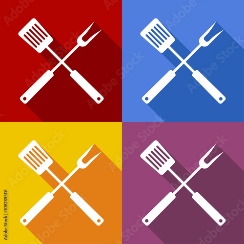 Icono plano utensilios cocina con sombra en varios colores