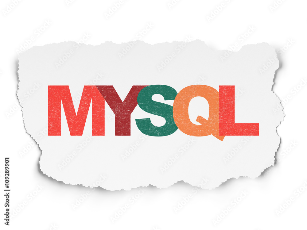 Database concept: MySQL on Torn Paper background Database concept: MySQL on Torn Paper background