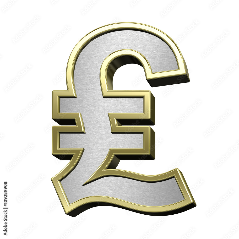 Pound sign from brushed silver with shiny gold frame alphabet set, isolated on white. 3D illustration. Pound sign from brushed silver with shiny gold frame alphabet set, isolated on white. 3D illustration.