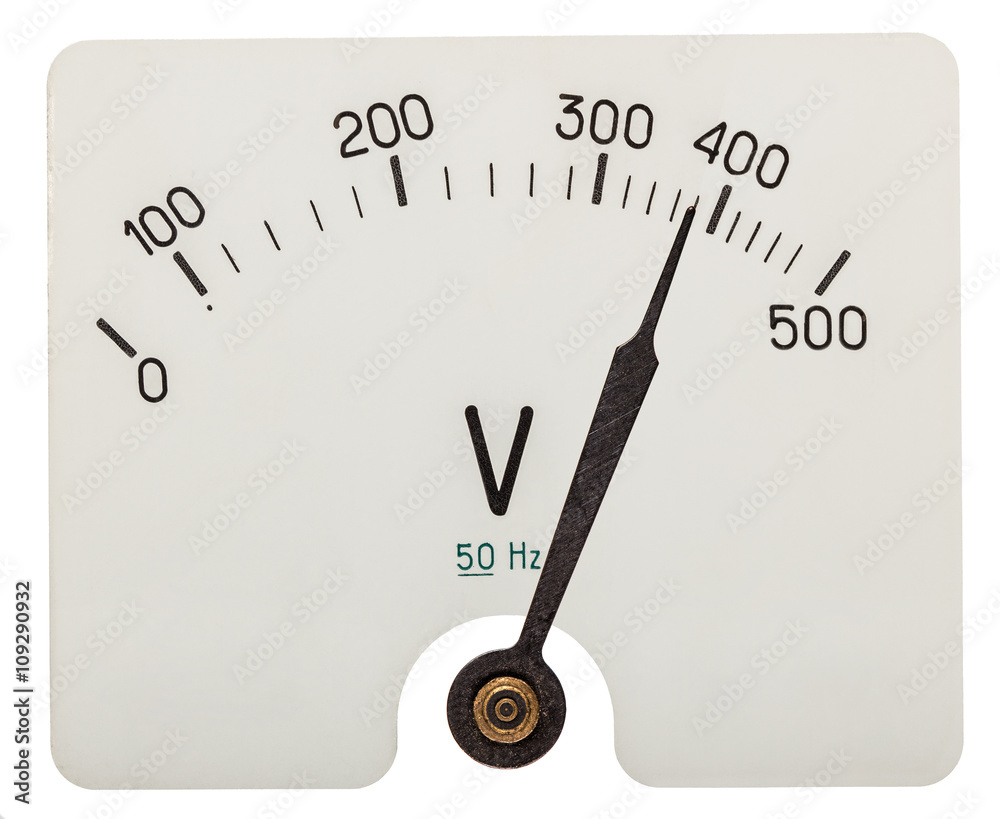 Αυτοκόλλητο Arrow of voltmeter indicating an 380 volts, isolated on white ba