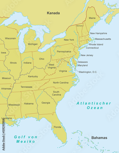 Ostküste der USA - Staaten (Orange)
