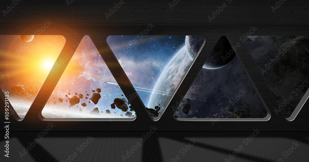 Fototapeta premium View of outer space from inside a space station