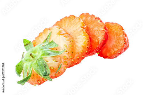 Close up sliced strawberry isolated on white background, fresh f