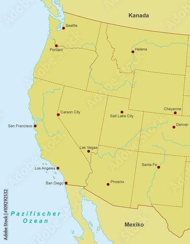 Westküste der USA - Städte (Orange)
