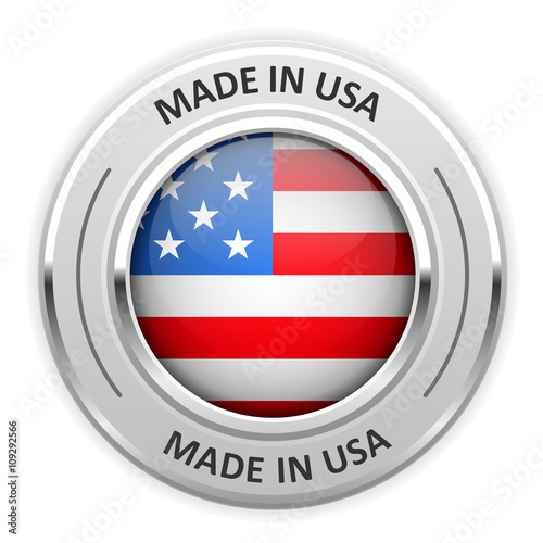 Silver medal Made in USA with flag