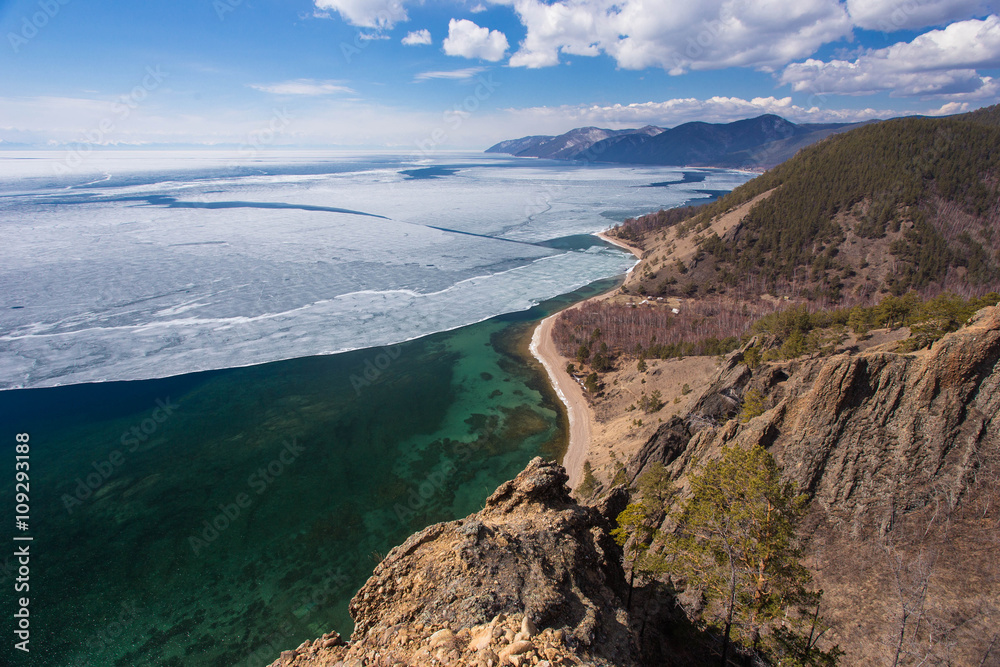 Top view on the coast of Lake Baikal