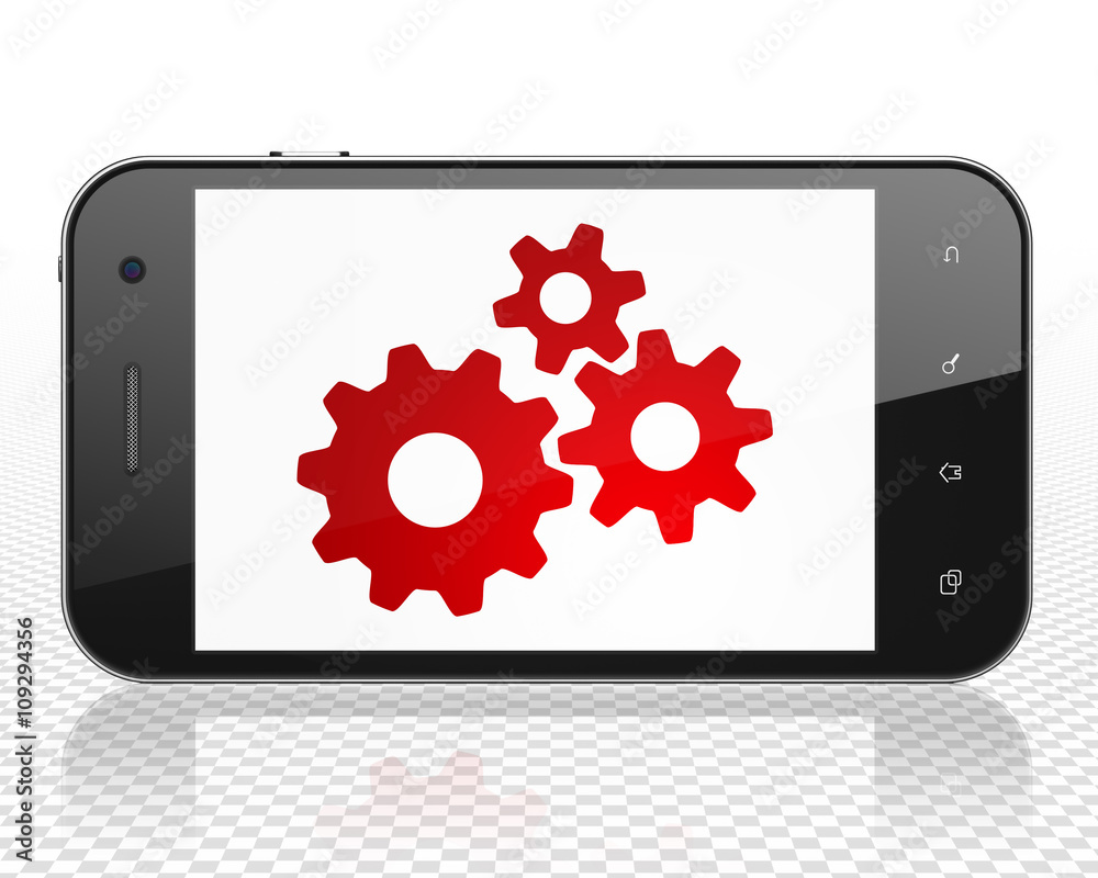 Data concept: Smartphone with Gears on display Data concept: Smartphone with Gears on display