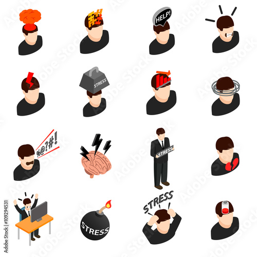 Stress icons in isometric 3d style 