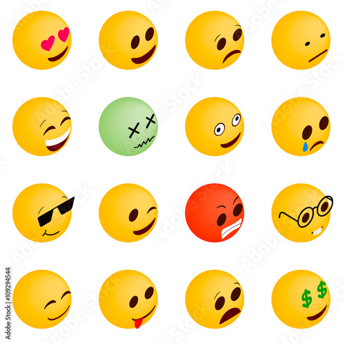 Emoticon icons set, isometric 3d style