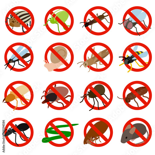 No insect sign icons set, isometric 3d style