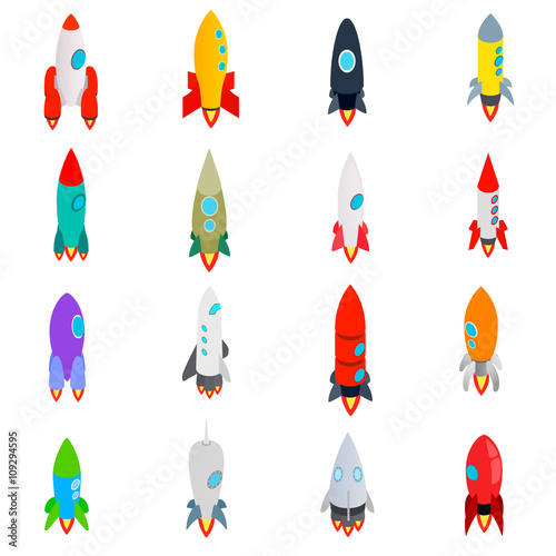 Rocket icons set in isometric 3d style