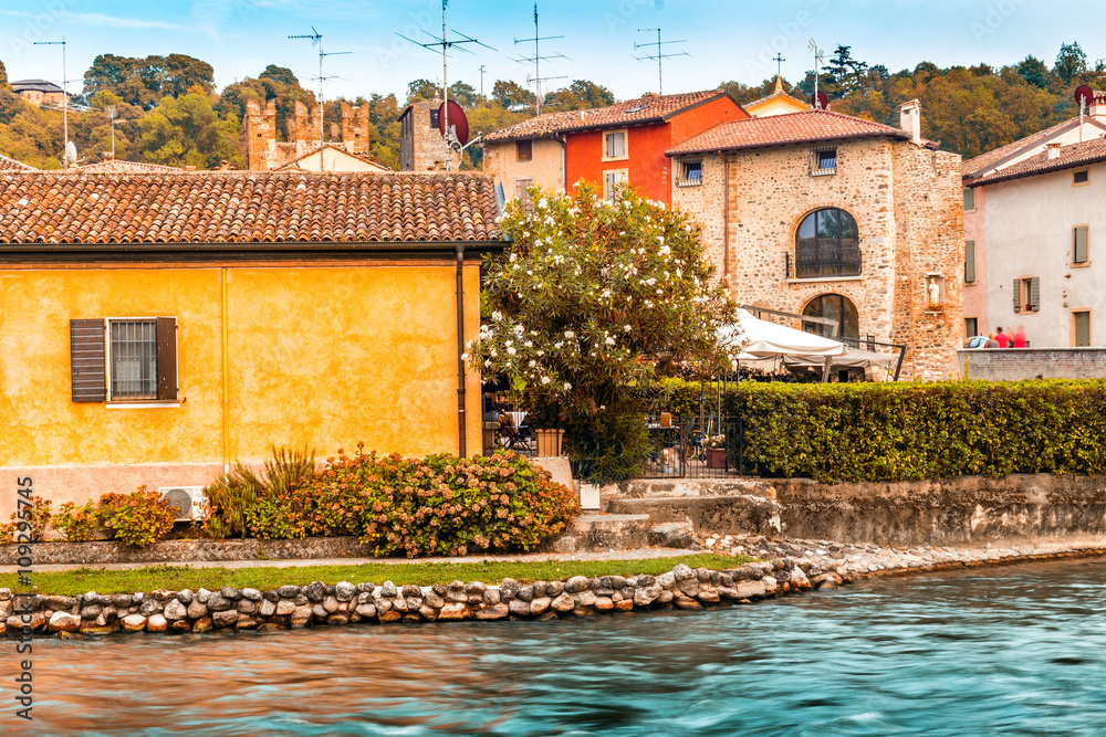 Waters and ancient buildings of Italian medieval village