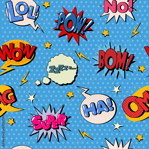 Comic Bubble Seamless Pattern. Pop Art Background. Vector illustration