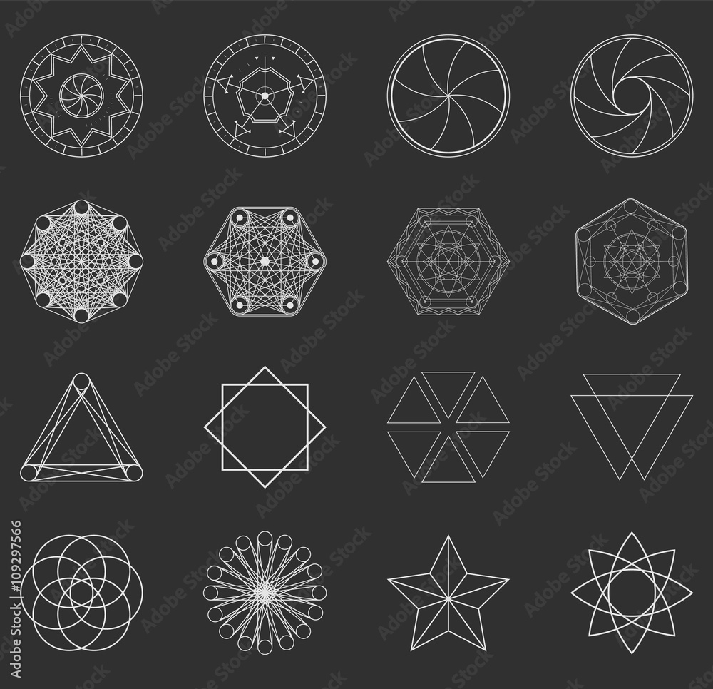 Abstract set geometric shapes, futuristic wavy fractal of star a Abstract set geometric shapes, futuristic wavy fractal of star a