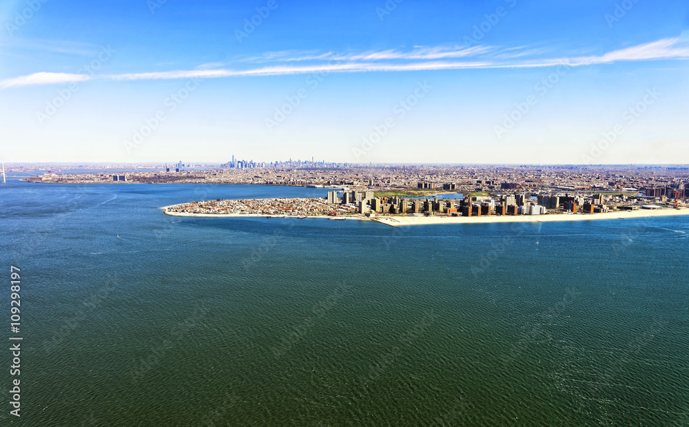 Aerial view of Long Island, Brighton Beach in New York city, United States