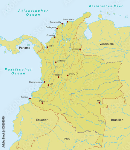 Karte von Kolumbien - Orange