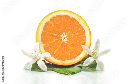 Fresh orange with orange blossom