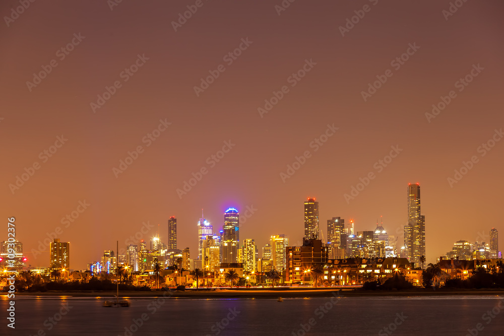Nightscape of Melbourne CBD skyline