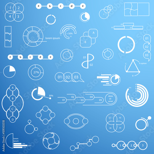Set of diagrams and infographics elements, outline vector