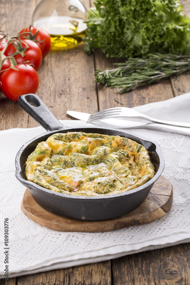 Frittata with salmon and herbs. Frittata with salmon and herbs.
