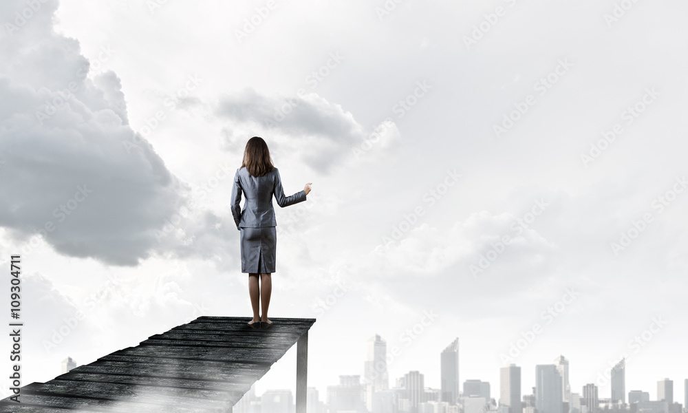 Businesswoman stand on berth Businesswoman stand on berth