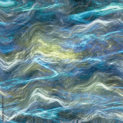 Abstract blue, green, turquoise and yellow wavy background resembling water texture
