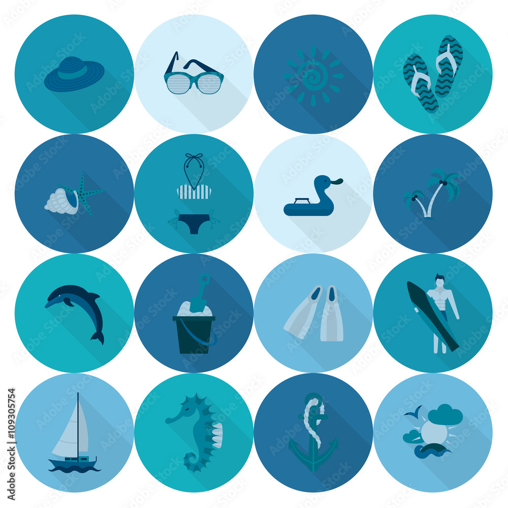 Summer and Beach Simple Flat Icons