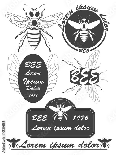 Set of vintage honey, bees labels, badges and design elements. Vector