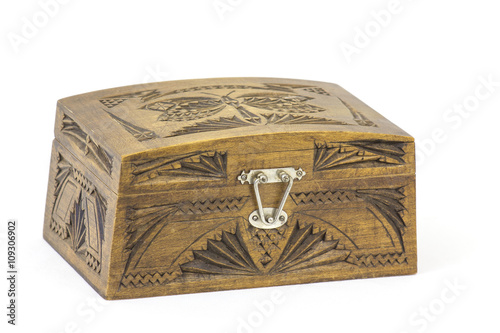 An engraved wooden jewellery box