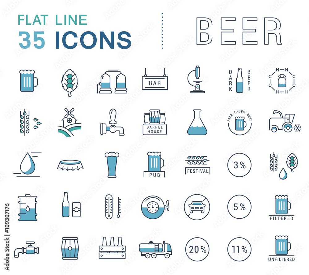 Vector Set Line Icons Beer Vector Set Line Icons Beer