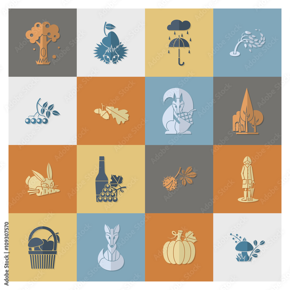 Set of Flat Autumn Icons Set of Flat Autumn Icons