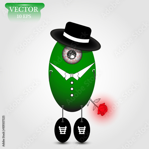 Illustration good green one-eyed monster on a white background