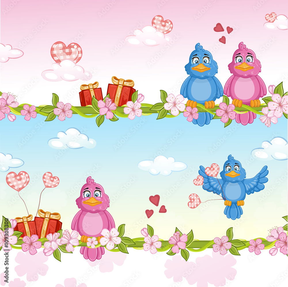 Fototapeta premium Illustration of couple in love, birds in love .