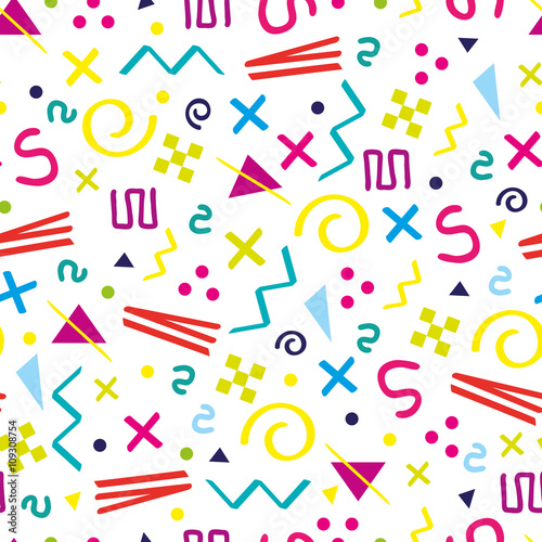Seamless abstract geometric pattern in retro memphis