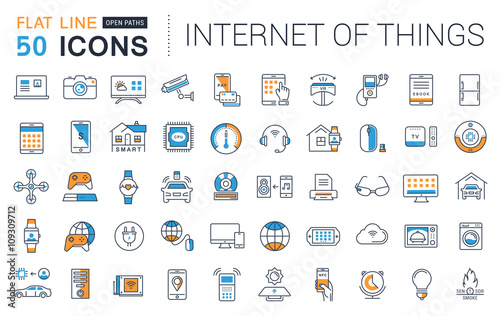 Set Vector Flat Line Icons Internet of Things