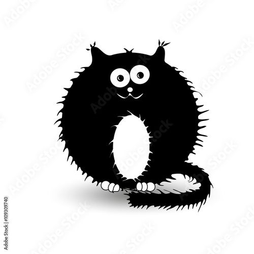 Illustration of funny fat cat Black 
Image thick fluffy black cat with a white belly
