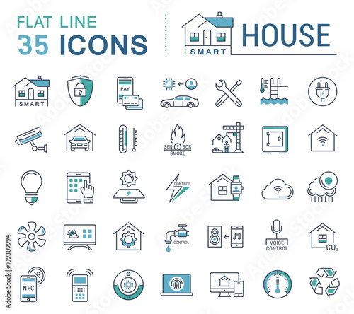 Set Vector Flat Line Icons Smart House