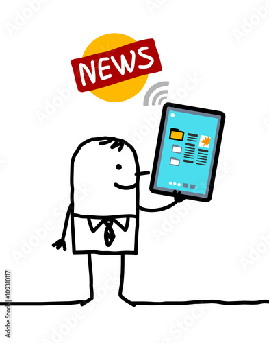 cartoon character with tablet - news